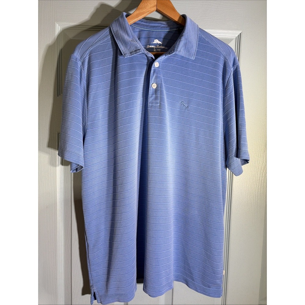 Tommy Bahama Polo Shirt Men's XL Blue Short Sleeve Performance Marlin Logo